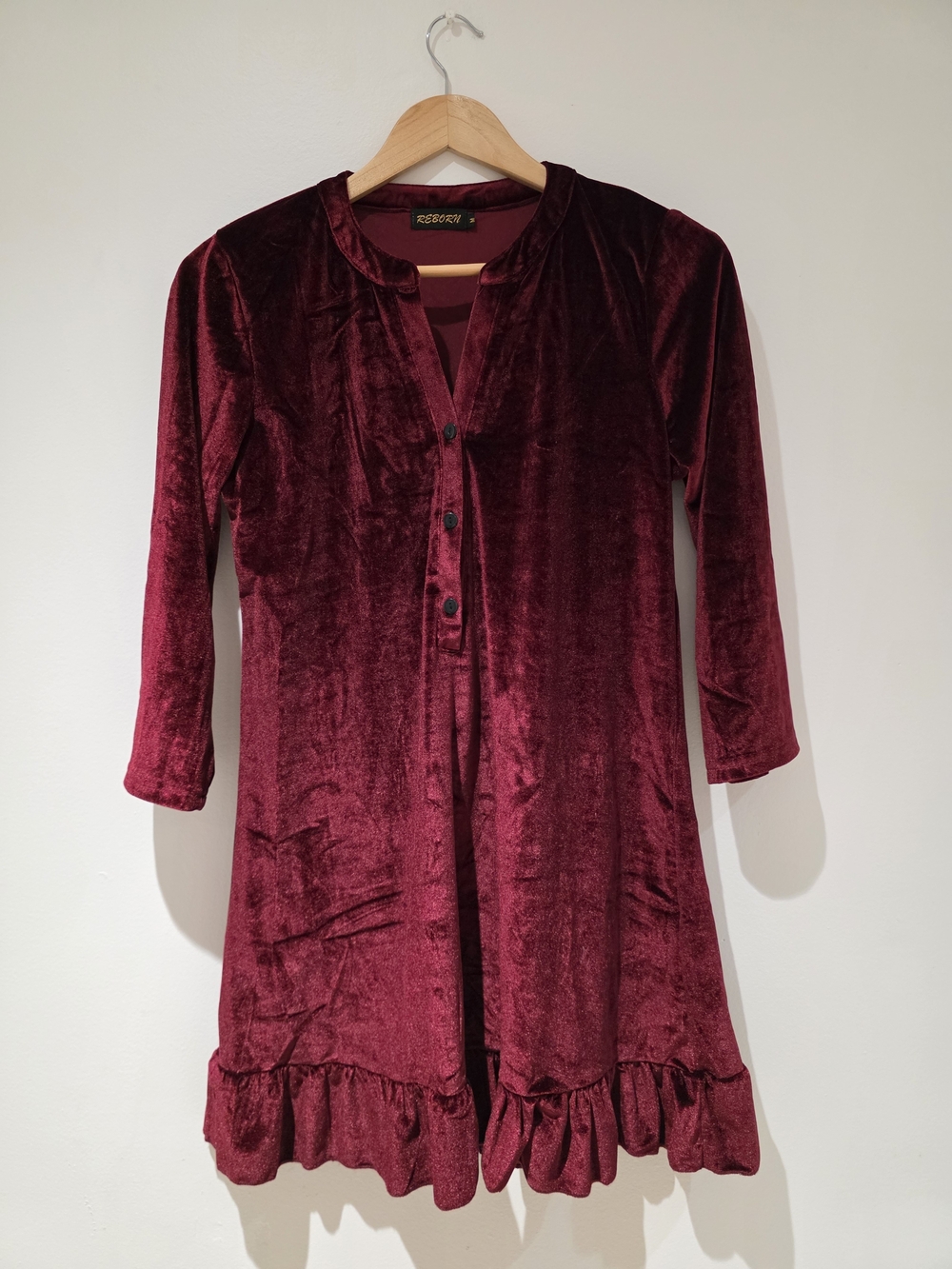 Reborn Burgundy Velvet Mini Skirt with Ruffled Hem